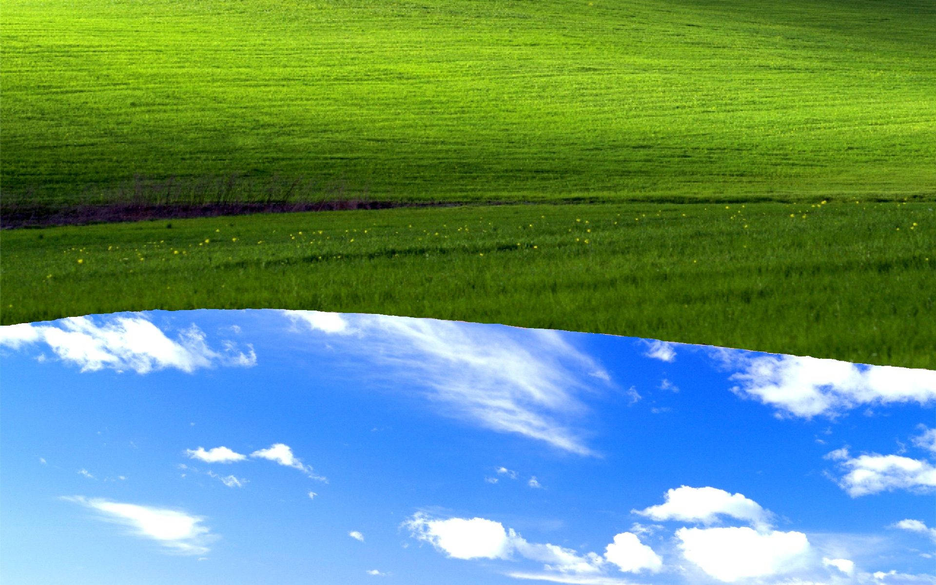 A Green Field With Blue Sky And Clouds Background
