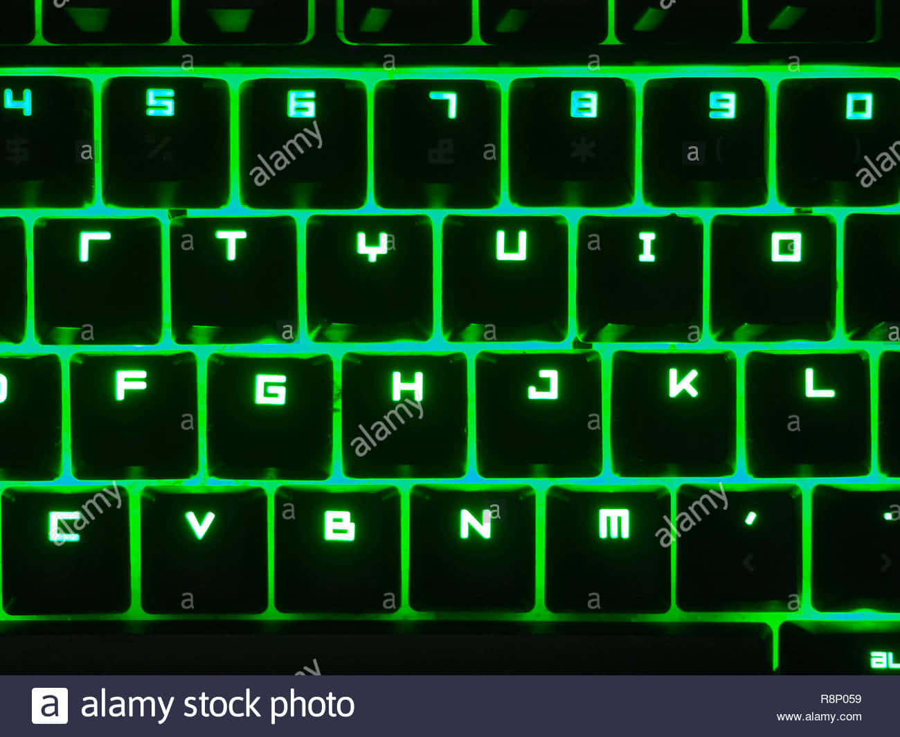 A Green Glowing Keyboard On A Computer