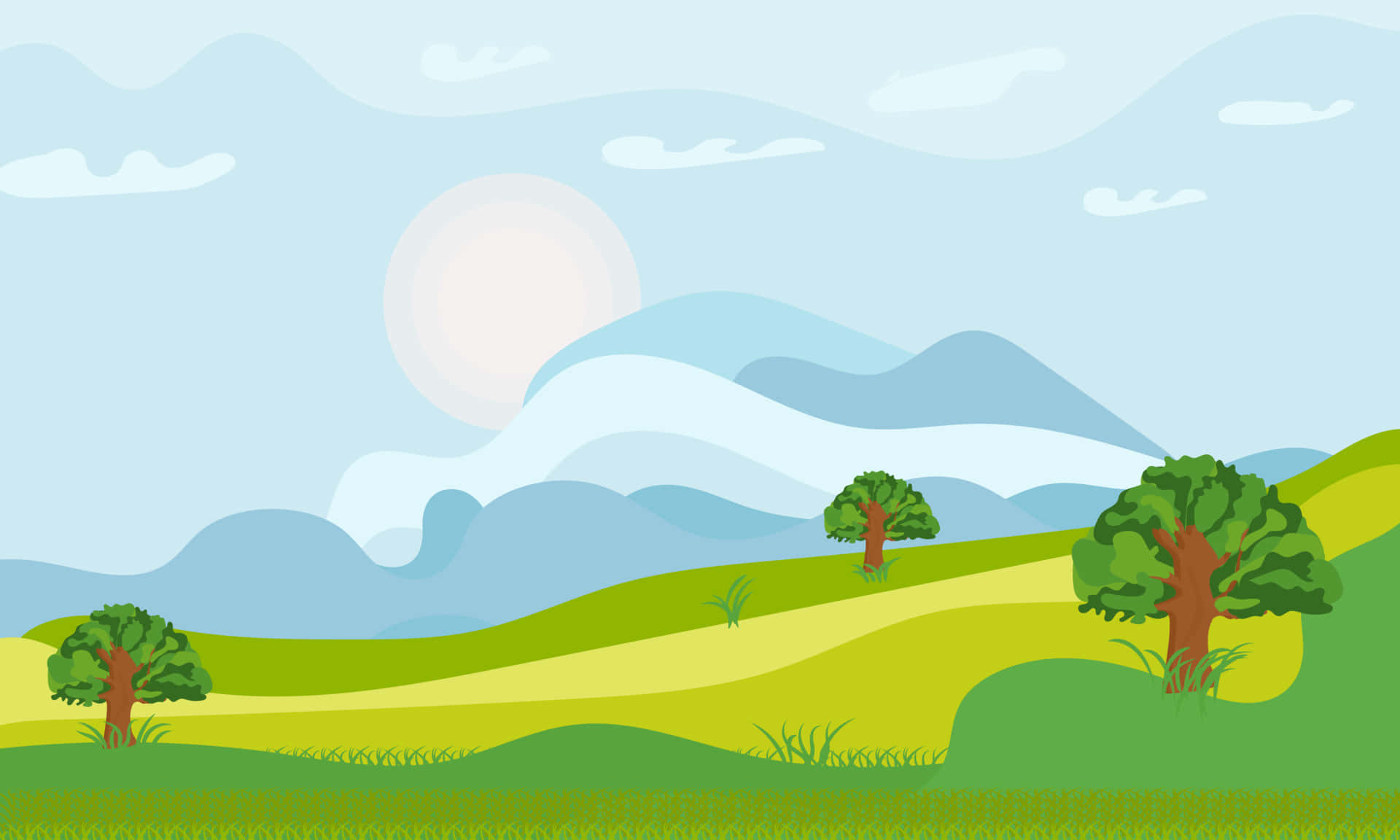 A Green Hill With Trees Background