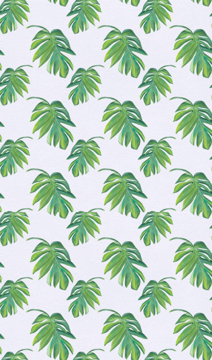 A Green Leaf Pattern On White Fabric Background