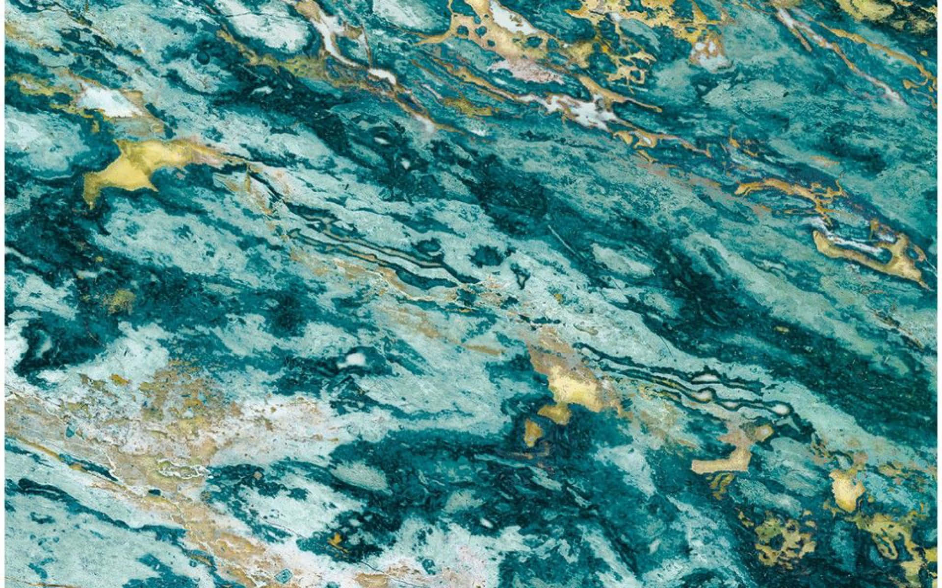 A Green Marble With Gold And Blue Swirls