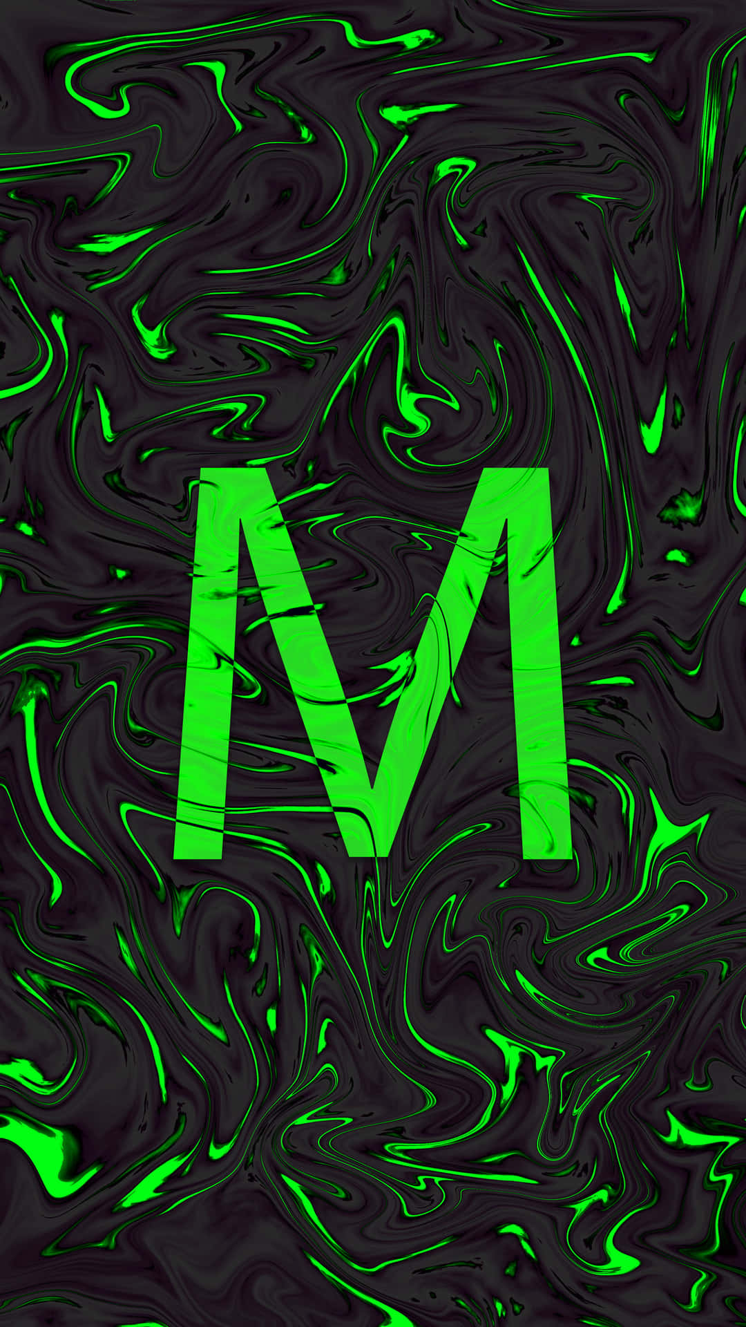 A Green Marbled Letter M On Black Background Background