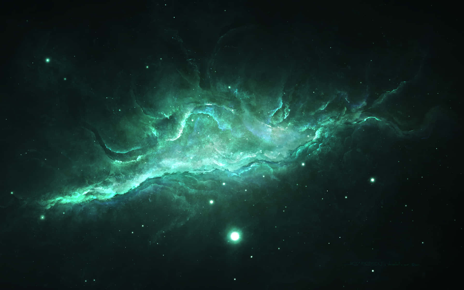 A Green Nebula In The Dark Space Background