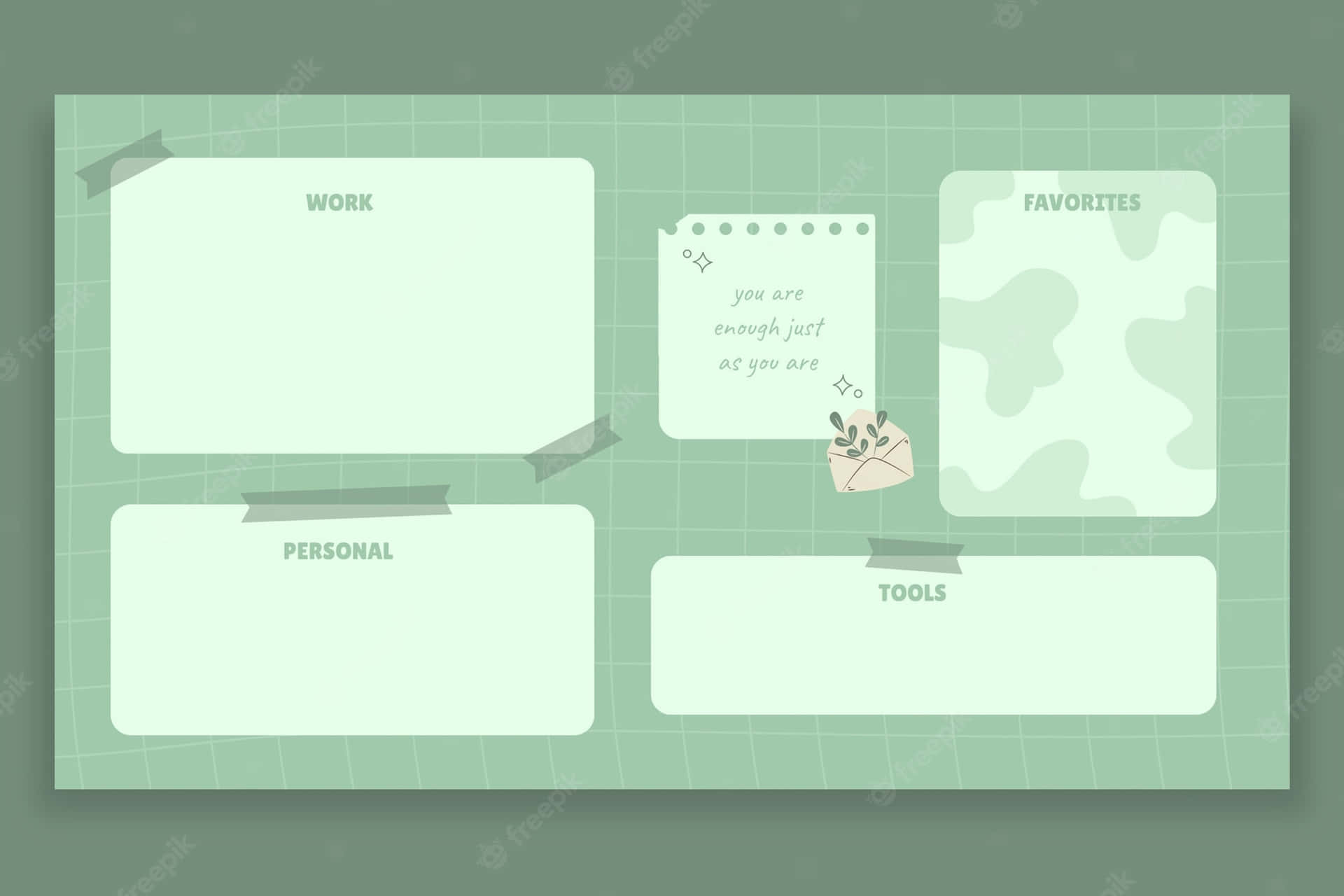 A Green Paper With A Pencil, Paper, And Pens Background