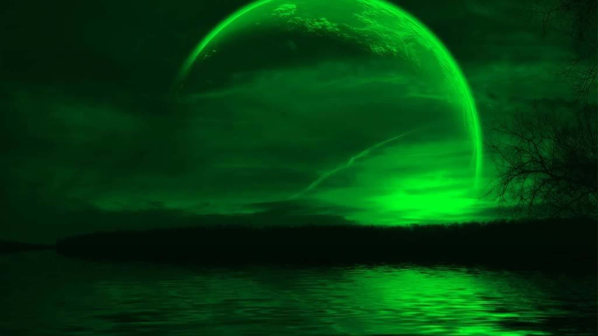 A Green Planet In The Night Sky Background
