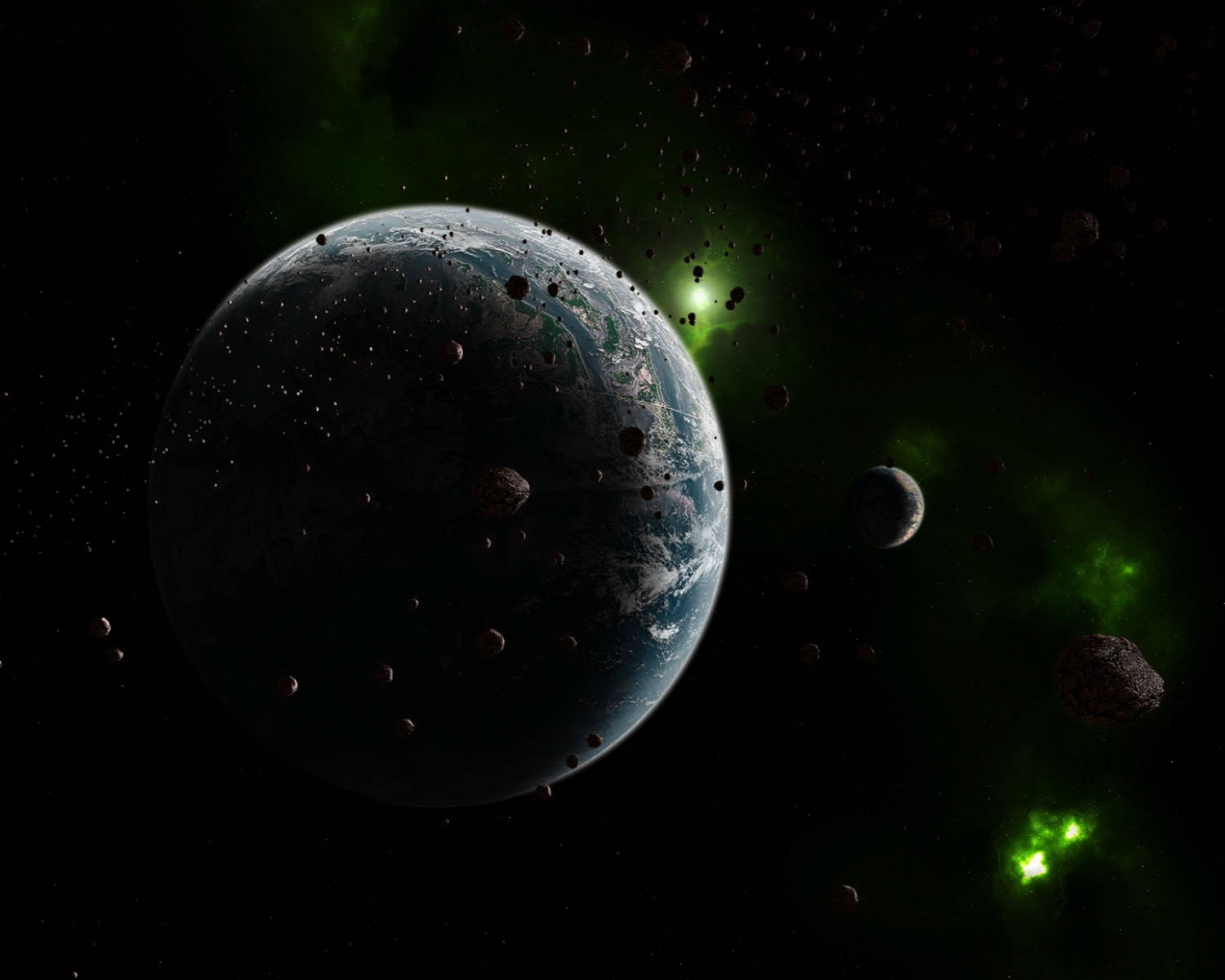 A Green Planet With Green Lights And A Green Planet Background