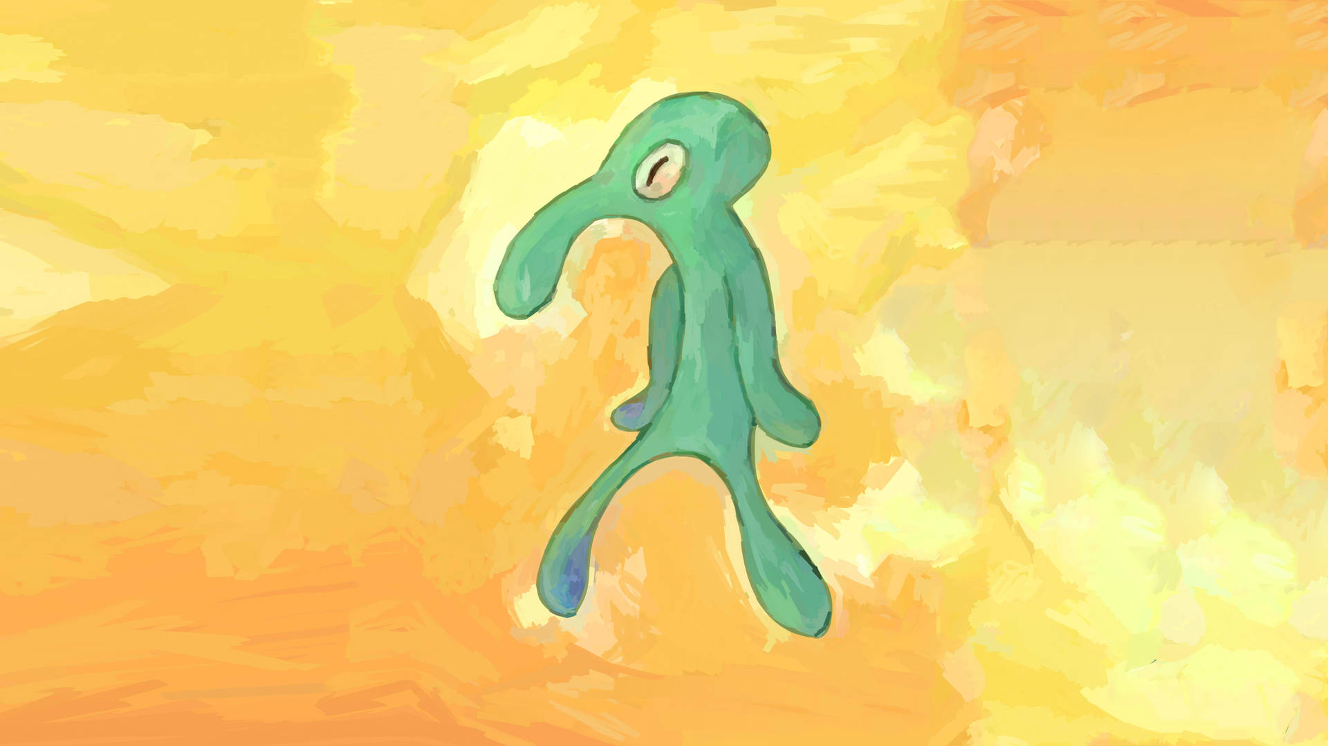 A Green Pokemon Walking In The Sun Background