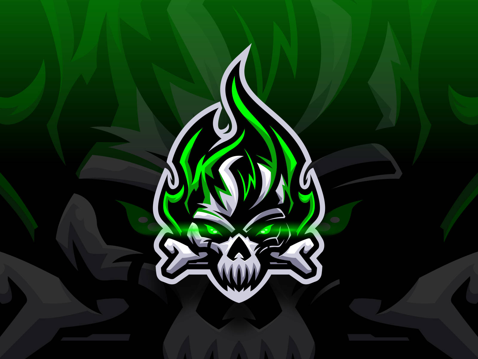 A Green Skull Logo On A Black Background Background