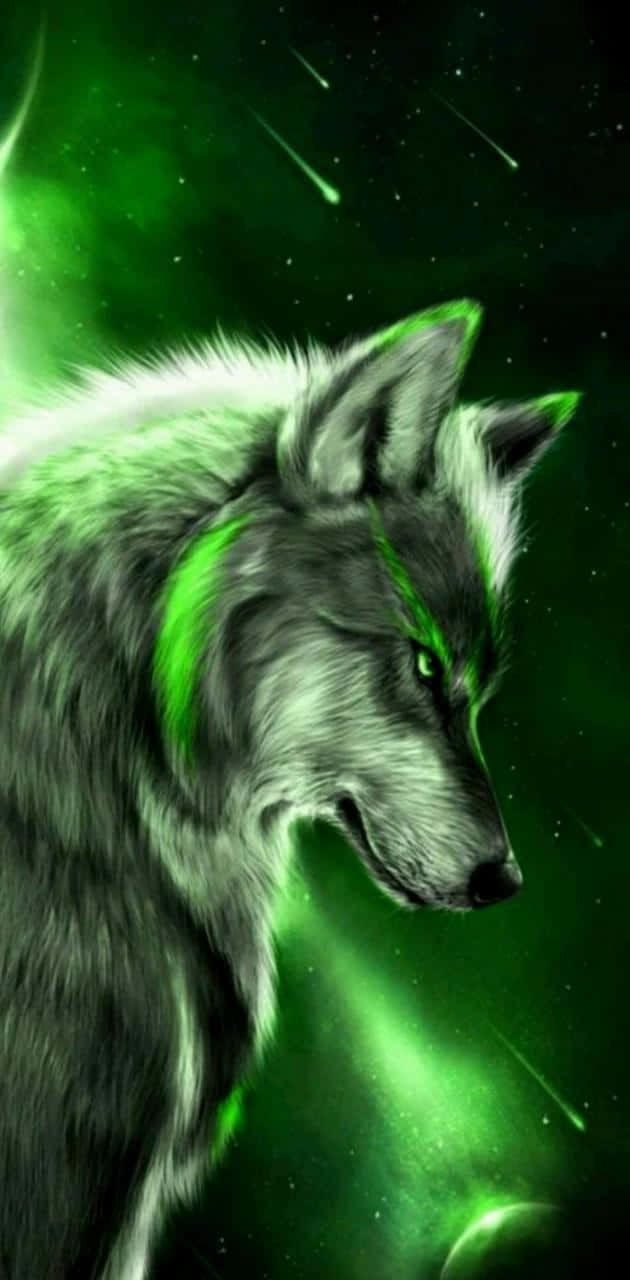 A Green Wolf With Green Eyes Background