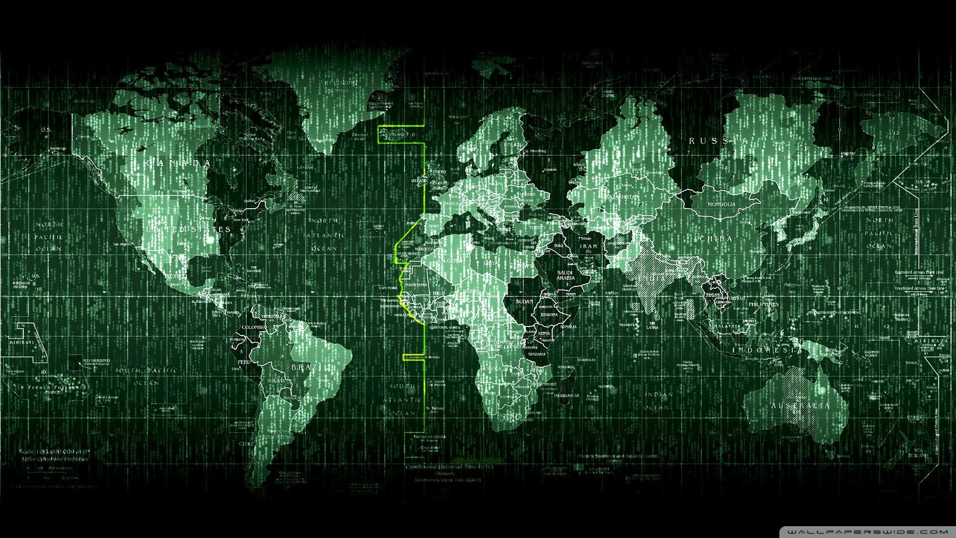 A Green World Map With A Dark Background Background
