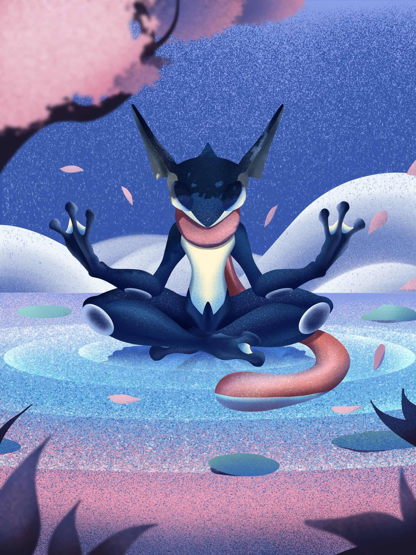A Greninja Meditating In A Peaceful Setting Background