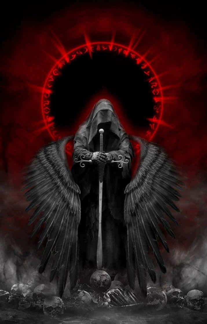 A Grim Reaper With Wings And A Sword Background