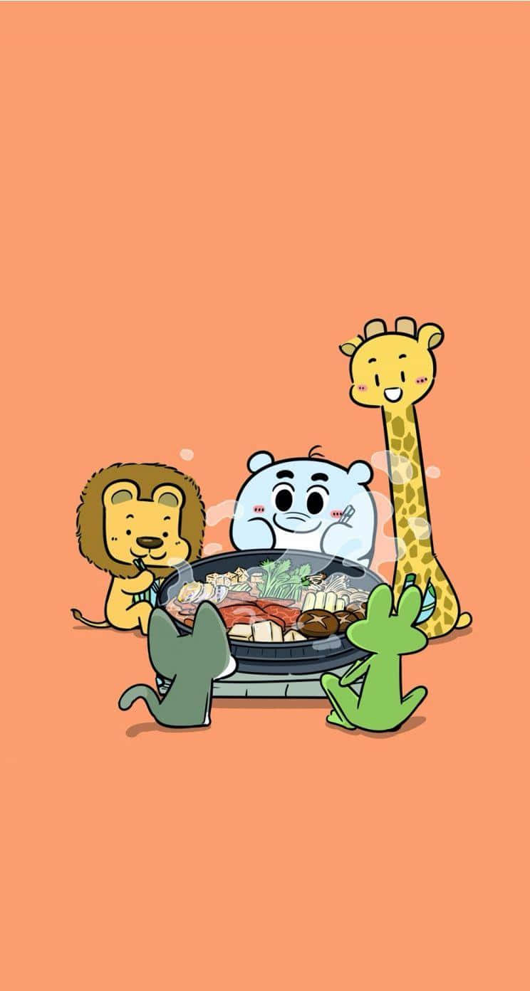 A Group Of Animals Eating A Meal Background