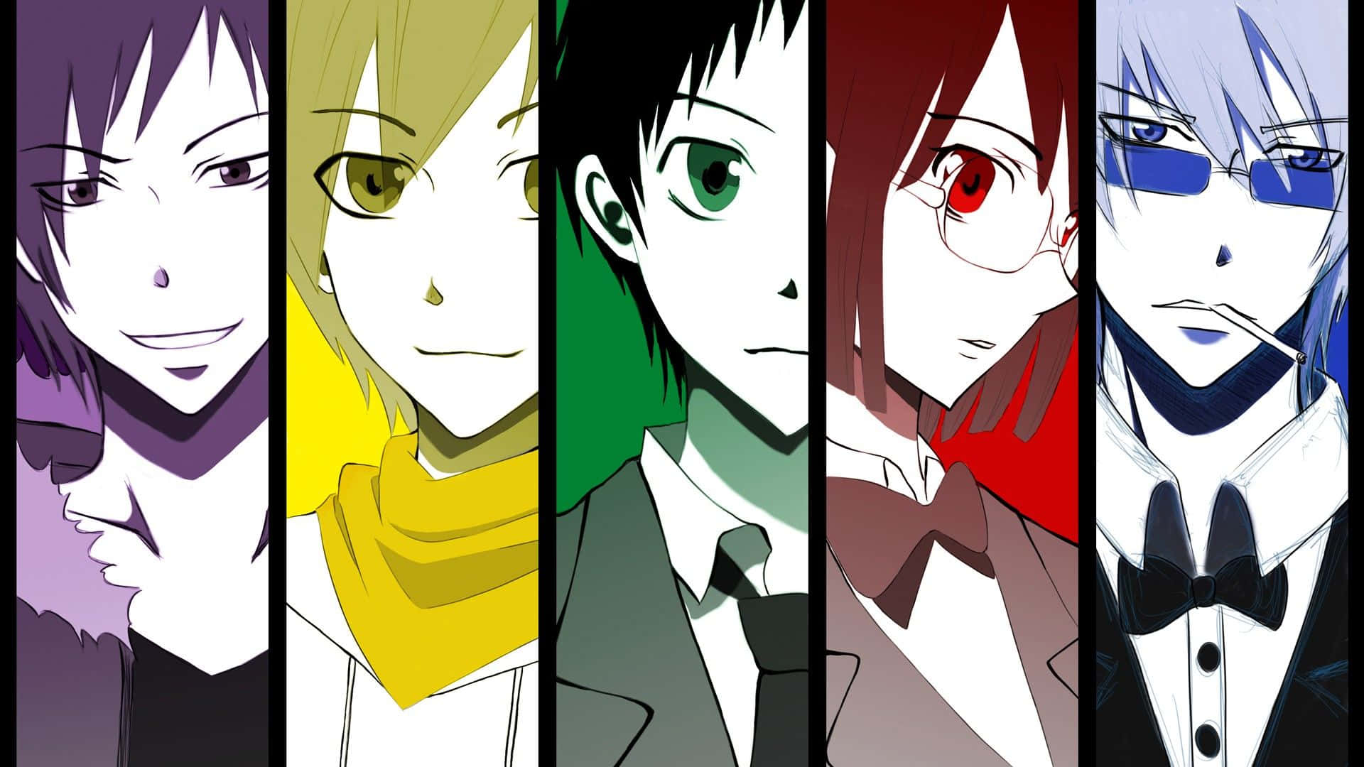 A Group Of Anime Characters In Different Colors Background