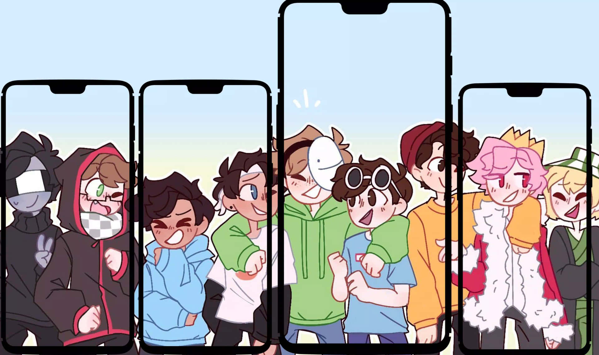 A Group Of Anime Characters On A Phone