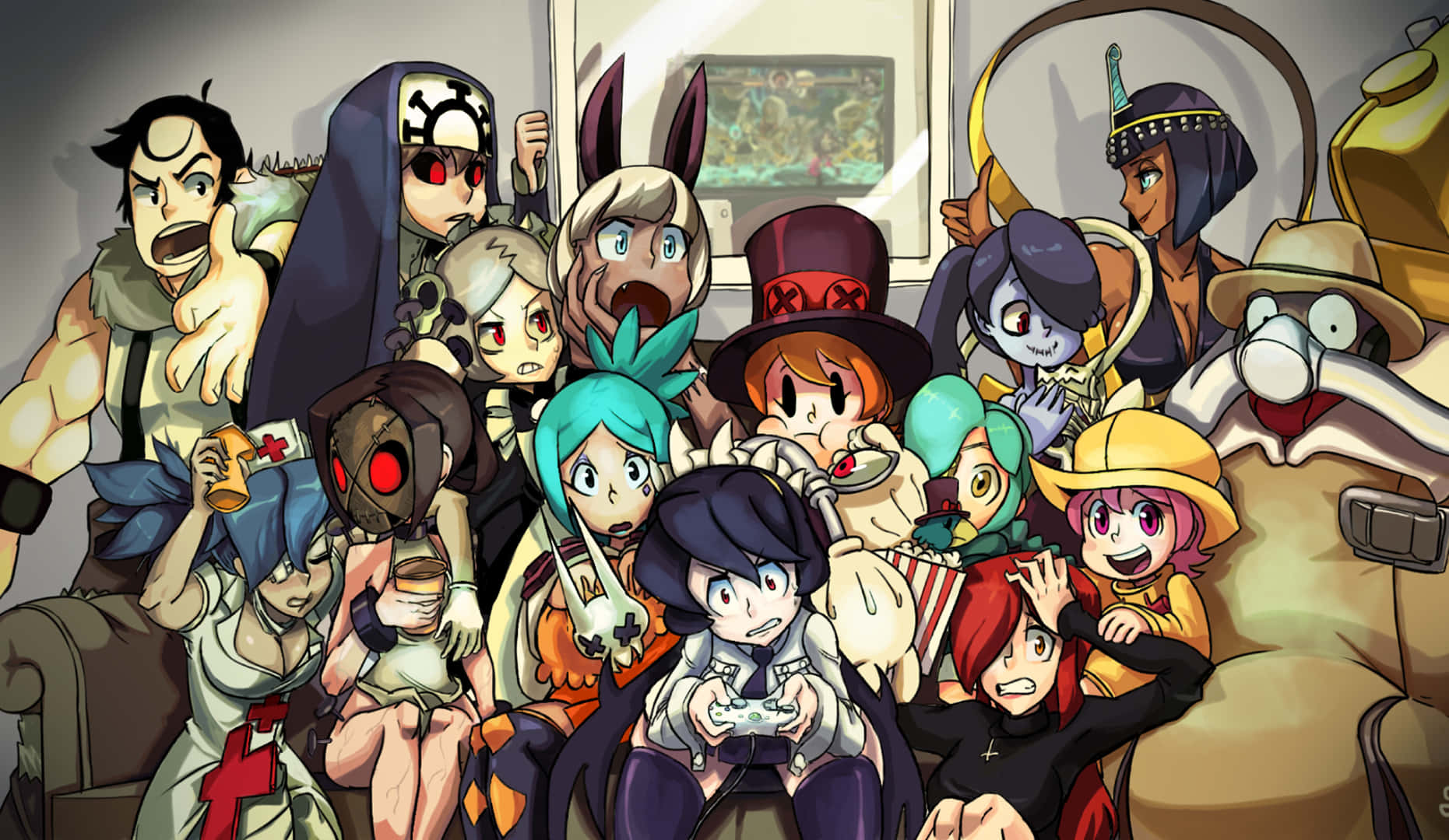 A Group Of Anime Characters Posing For A Picture Background