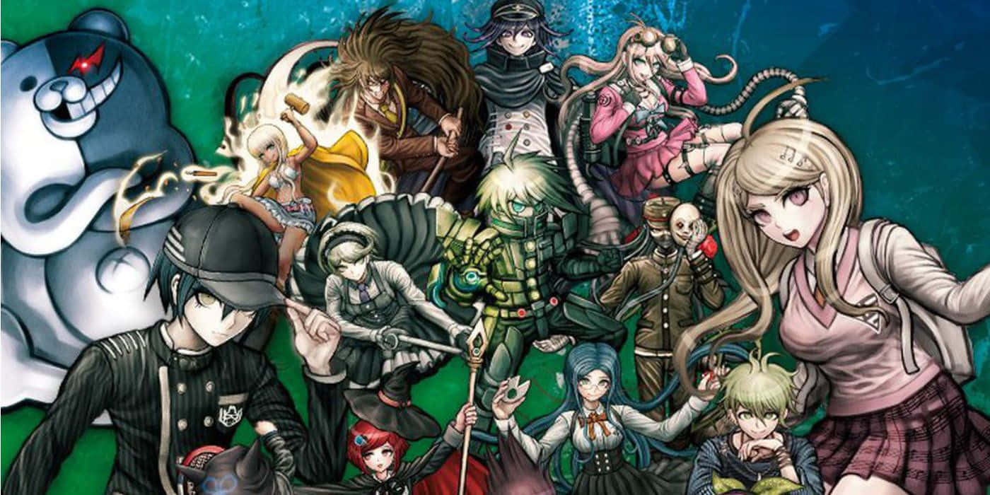 A Group Of Anime Characters Posing For A Picture Background