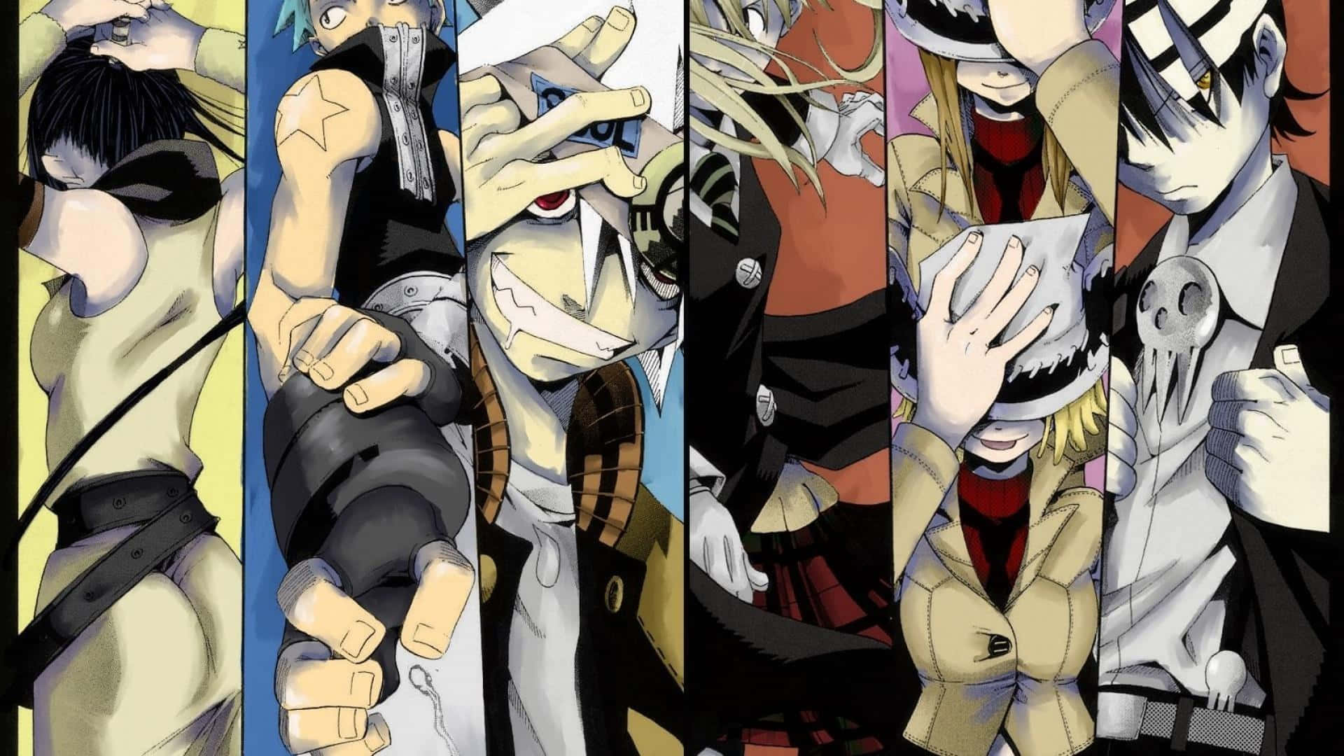 A Group Of Anime Characters Standing In A Row Background
