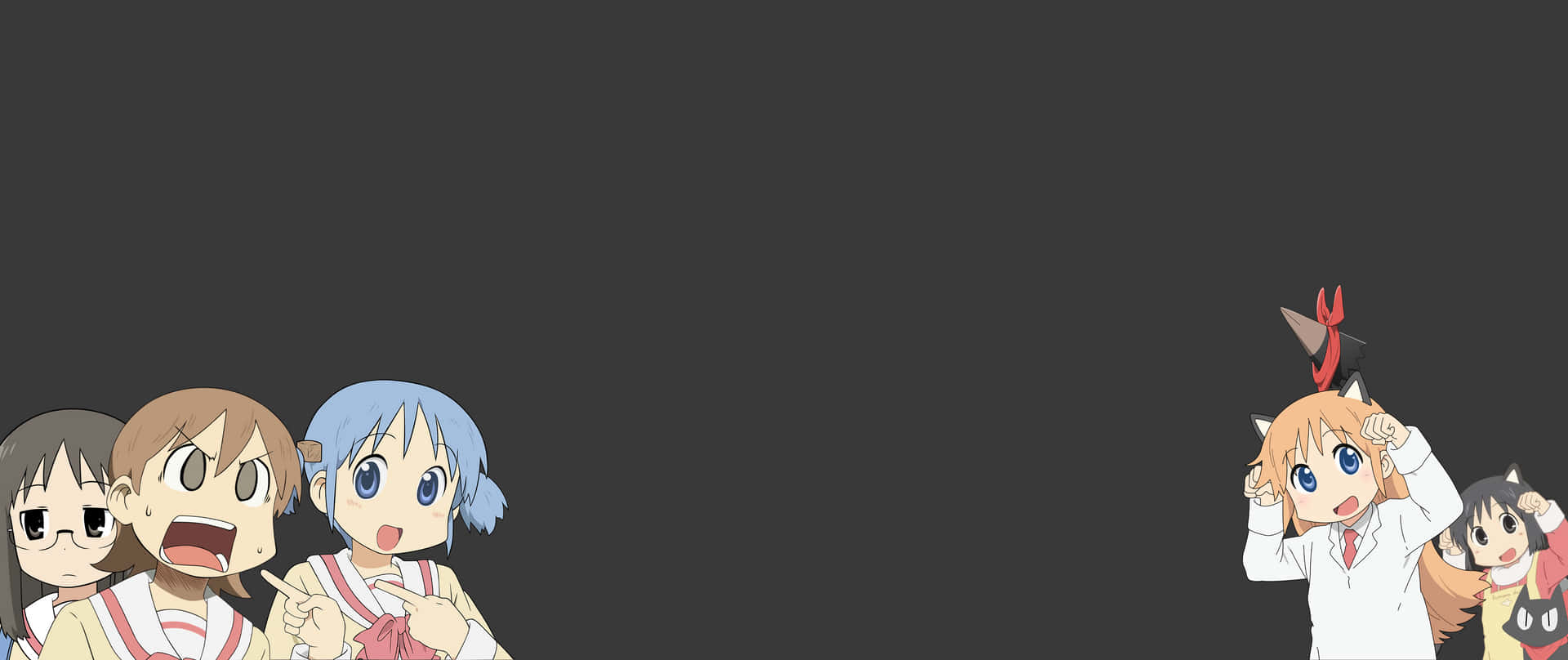 A Group Of Anime Characters Standing In Front Of A Black Background Background