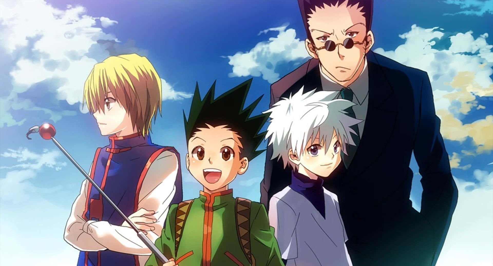 A Group Of Anime Characters Standing In The Sky Background