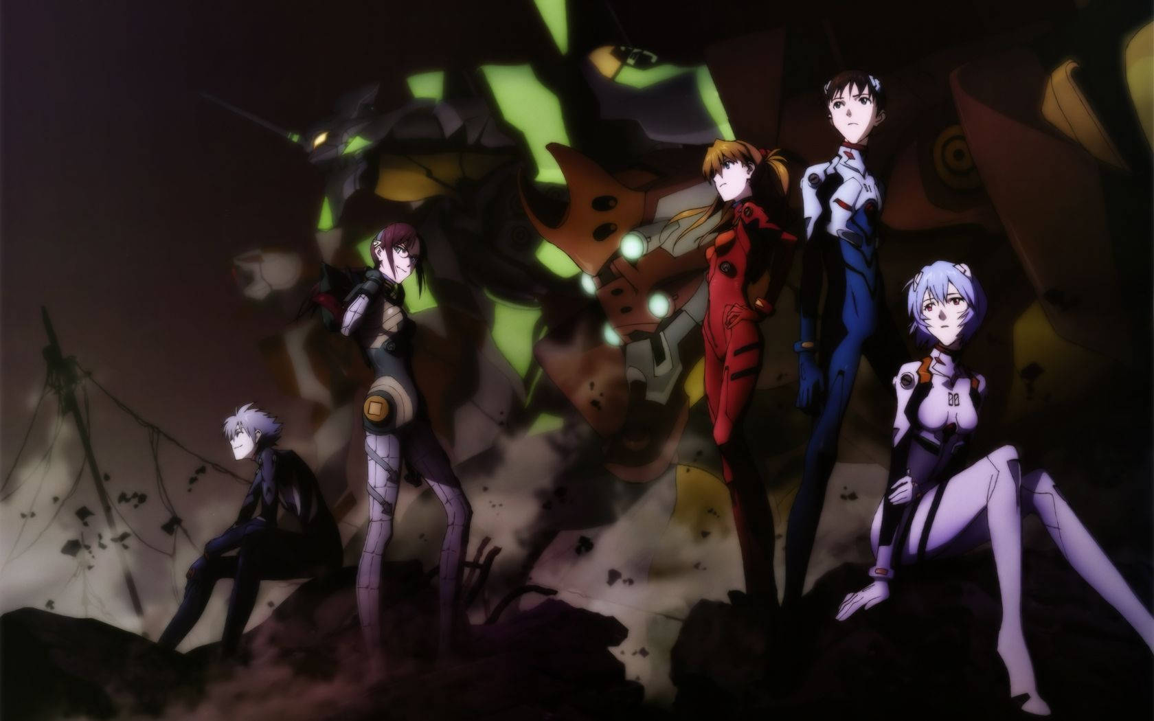 A Group Of Anime Characters Standing On A Hill
