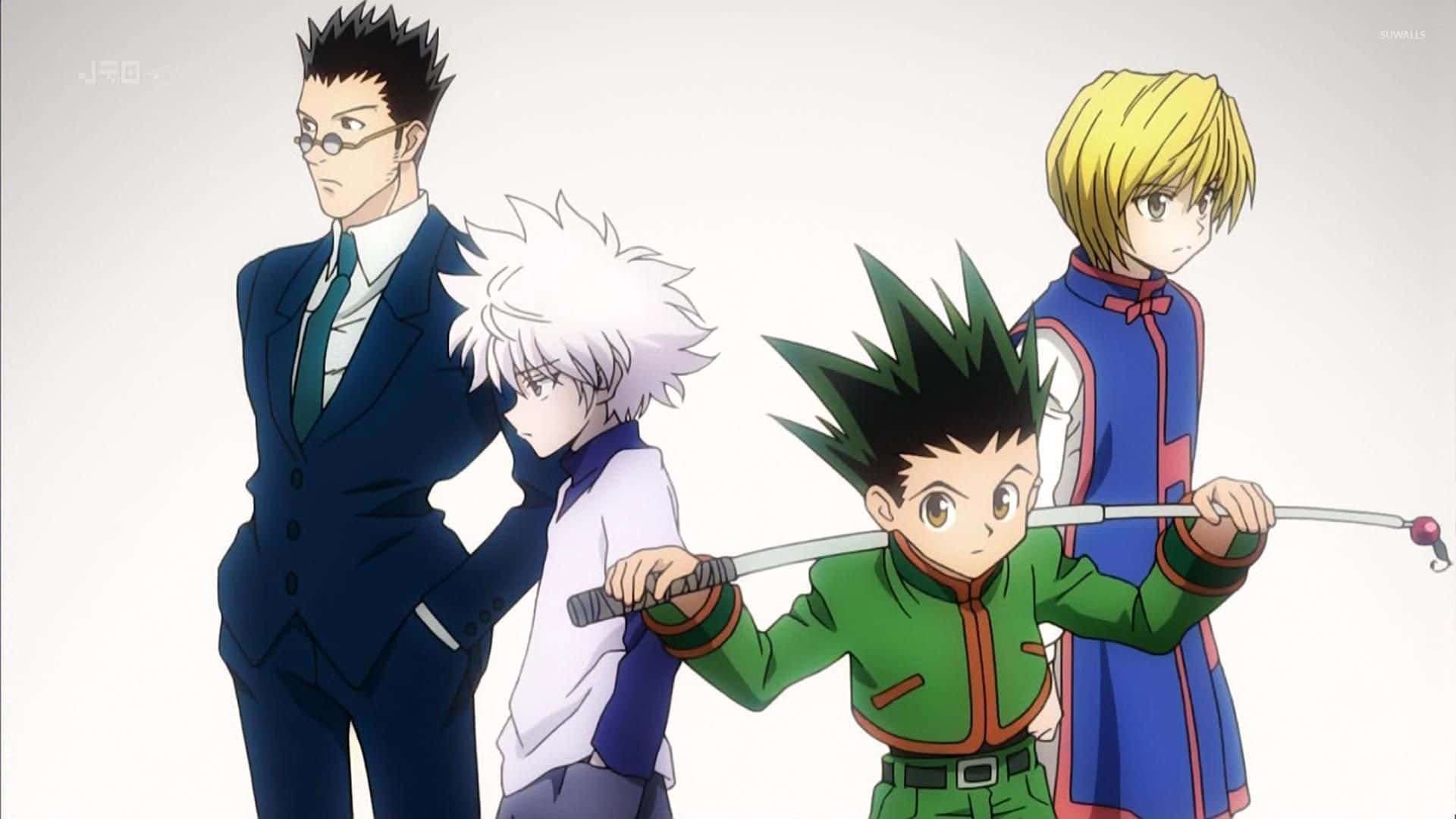 A Group Of Anime Characters Standing Together Background
