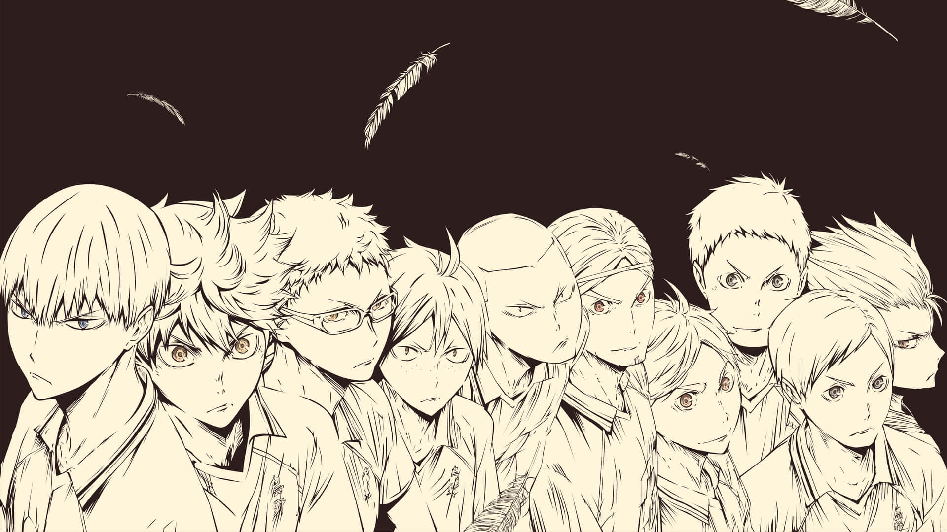 A Group Of Anime Characters Standing Together Background