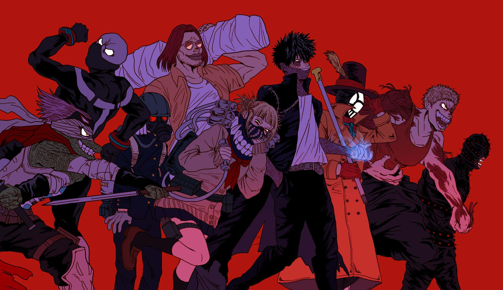 A Group Of Anime Characters Standing Together Background