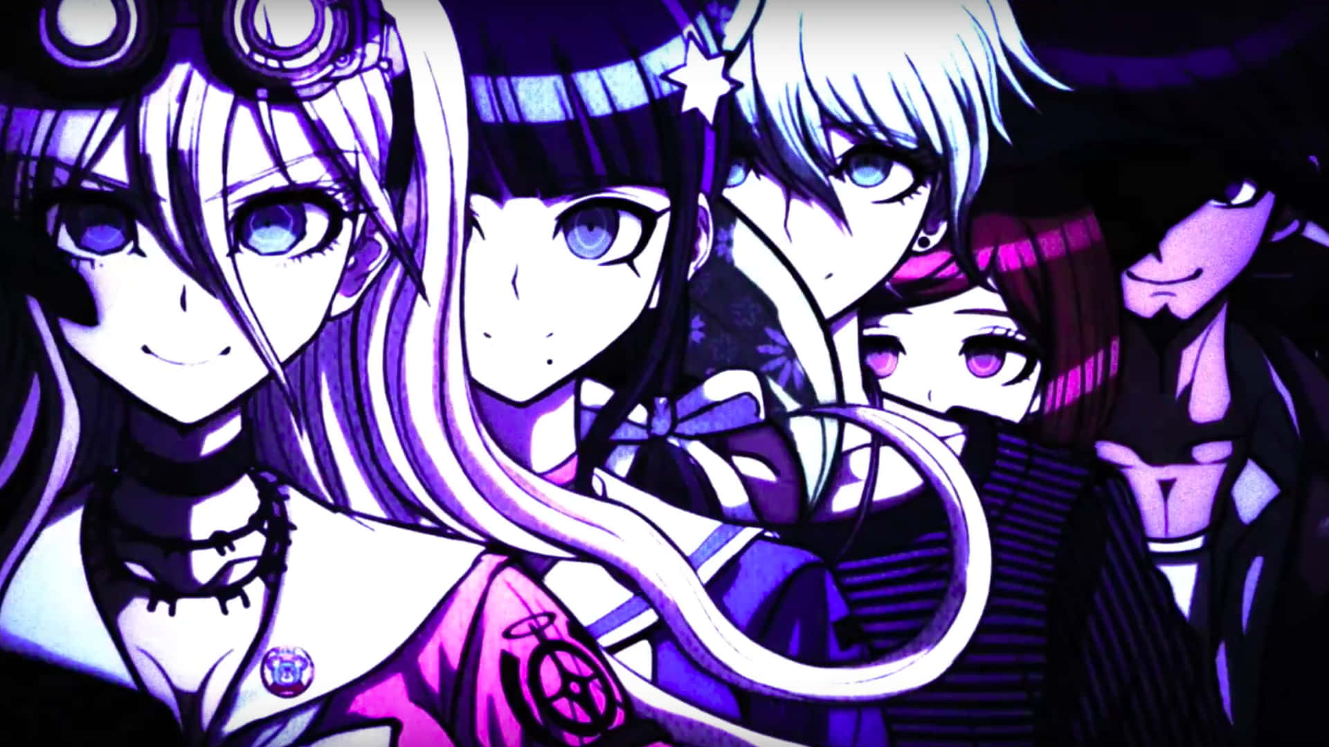 A Group Of Anime Characters With Purple Lights