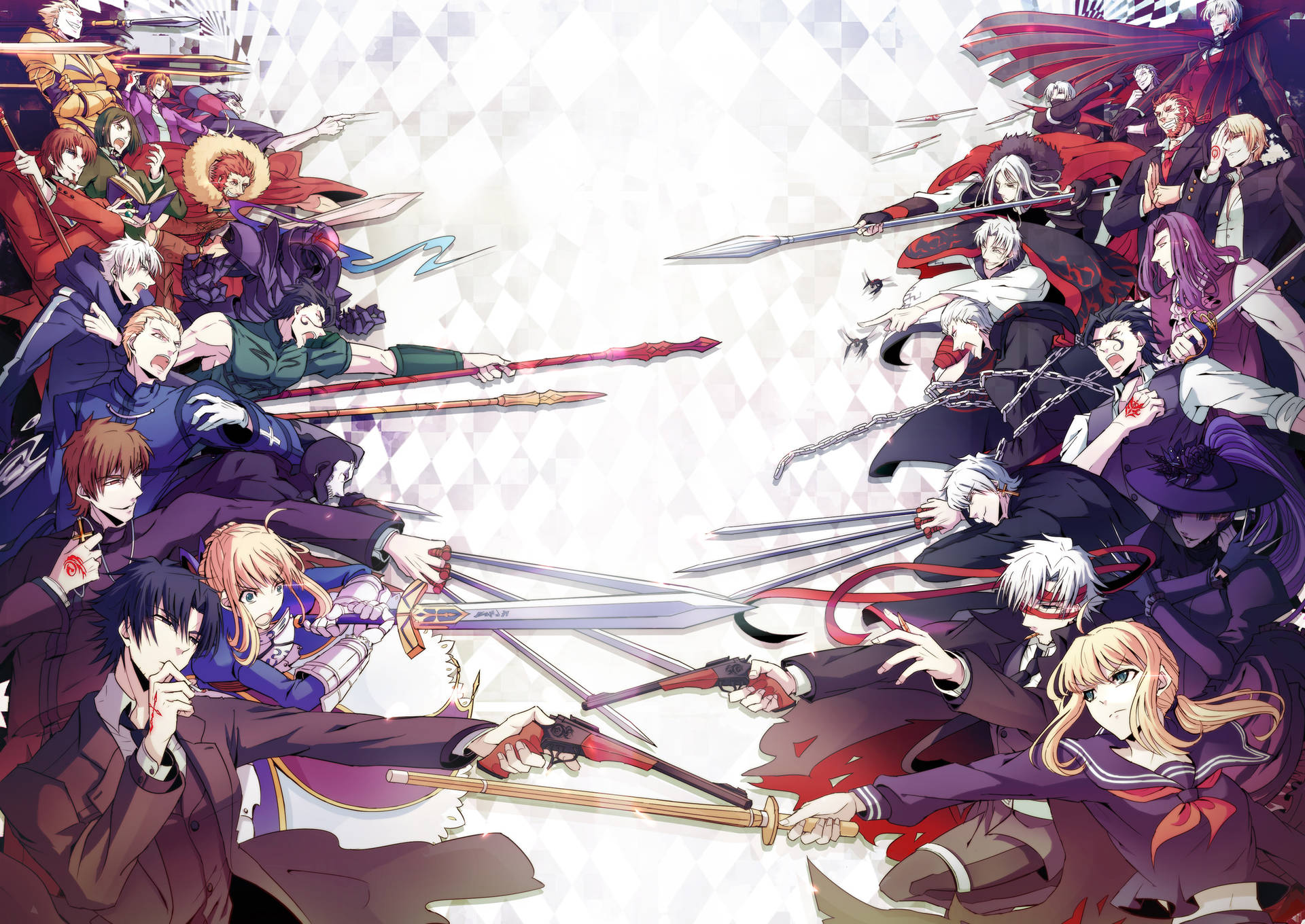 A Group Of Anime Characters With Swords Background