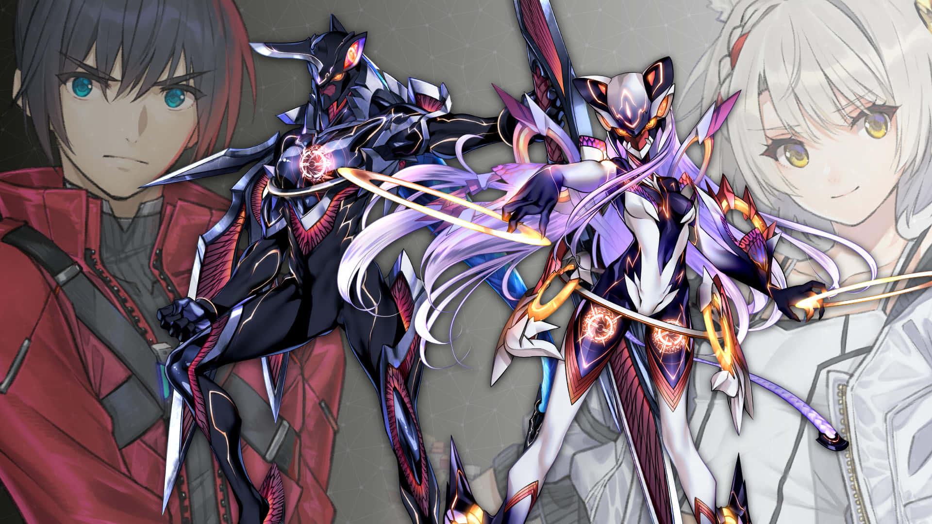 A Group Of Anime Characters With Swords And Armor Background