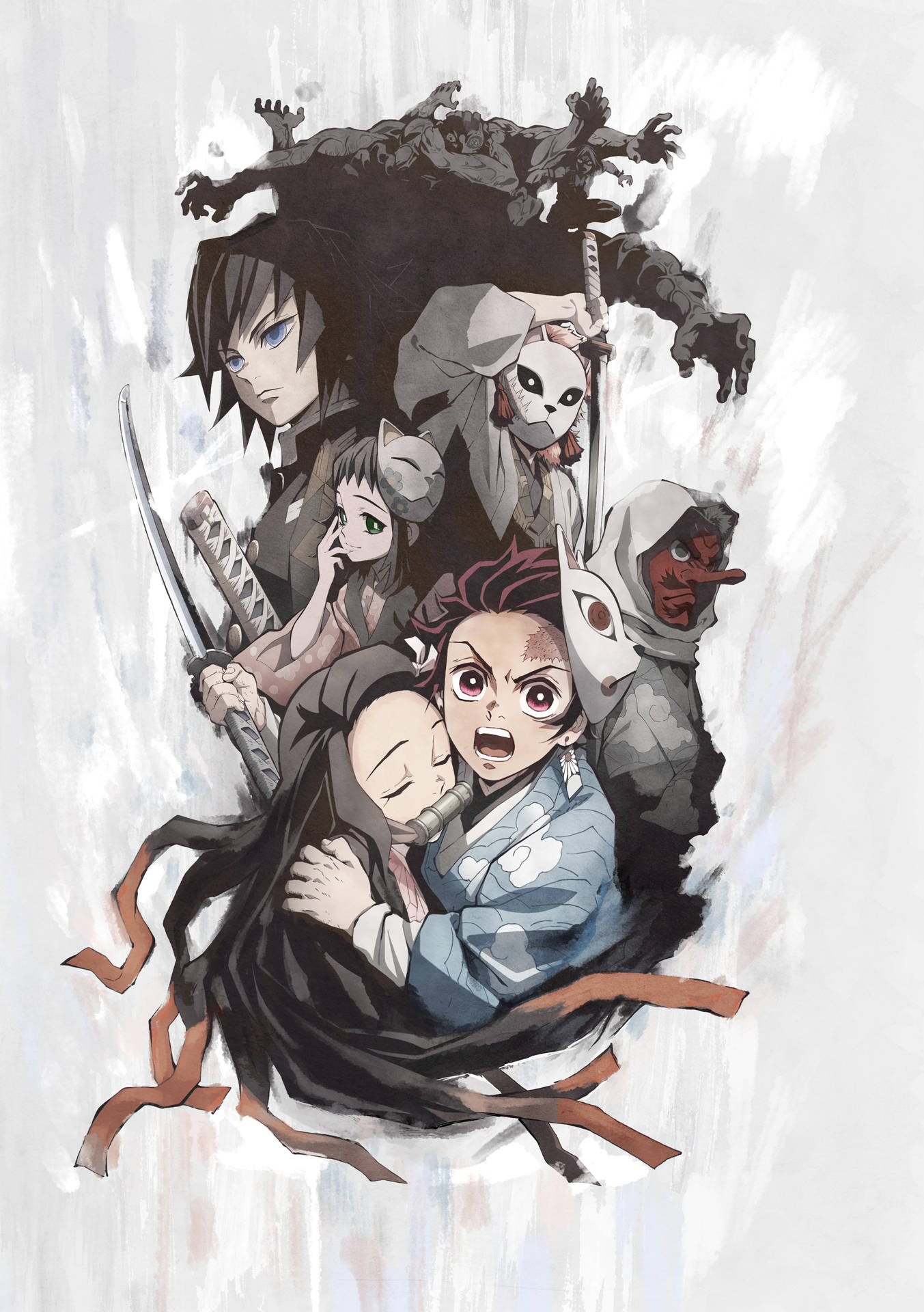 A Group Of Anime Characters With Swords And Knives Background