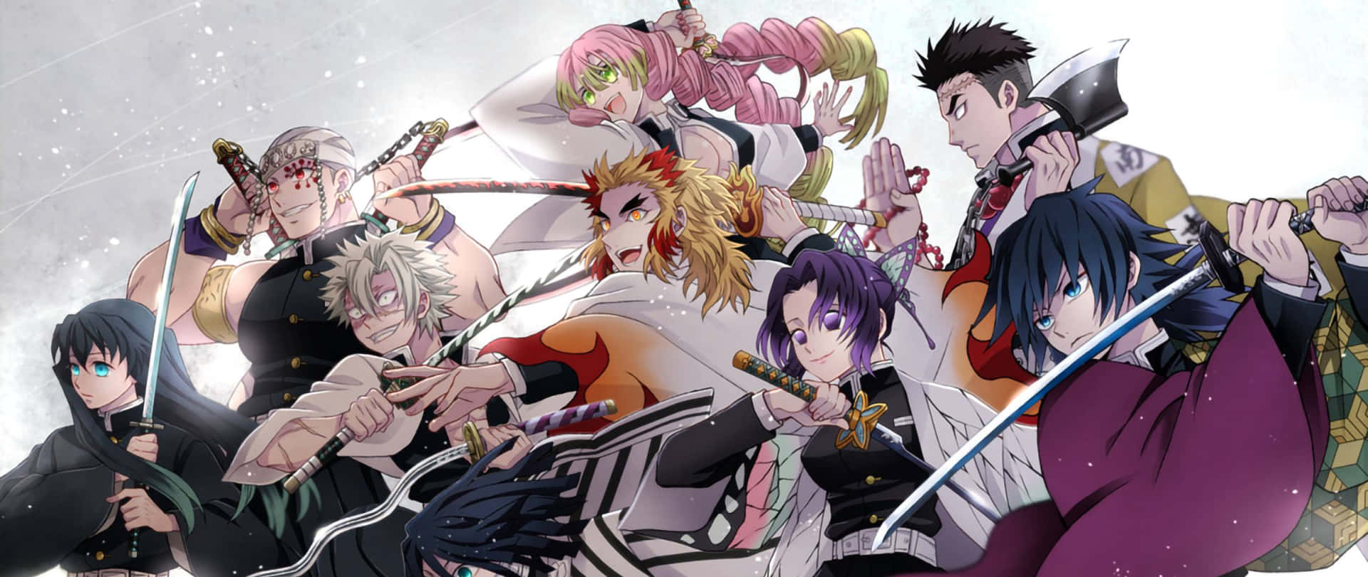 A Group Of Anime Characters With Swords Background