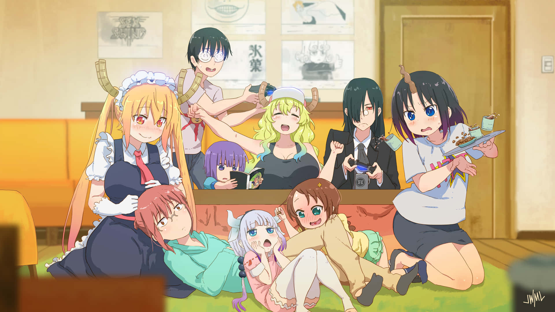 A Group Of Anime Girls Sitting On The Floor