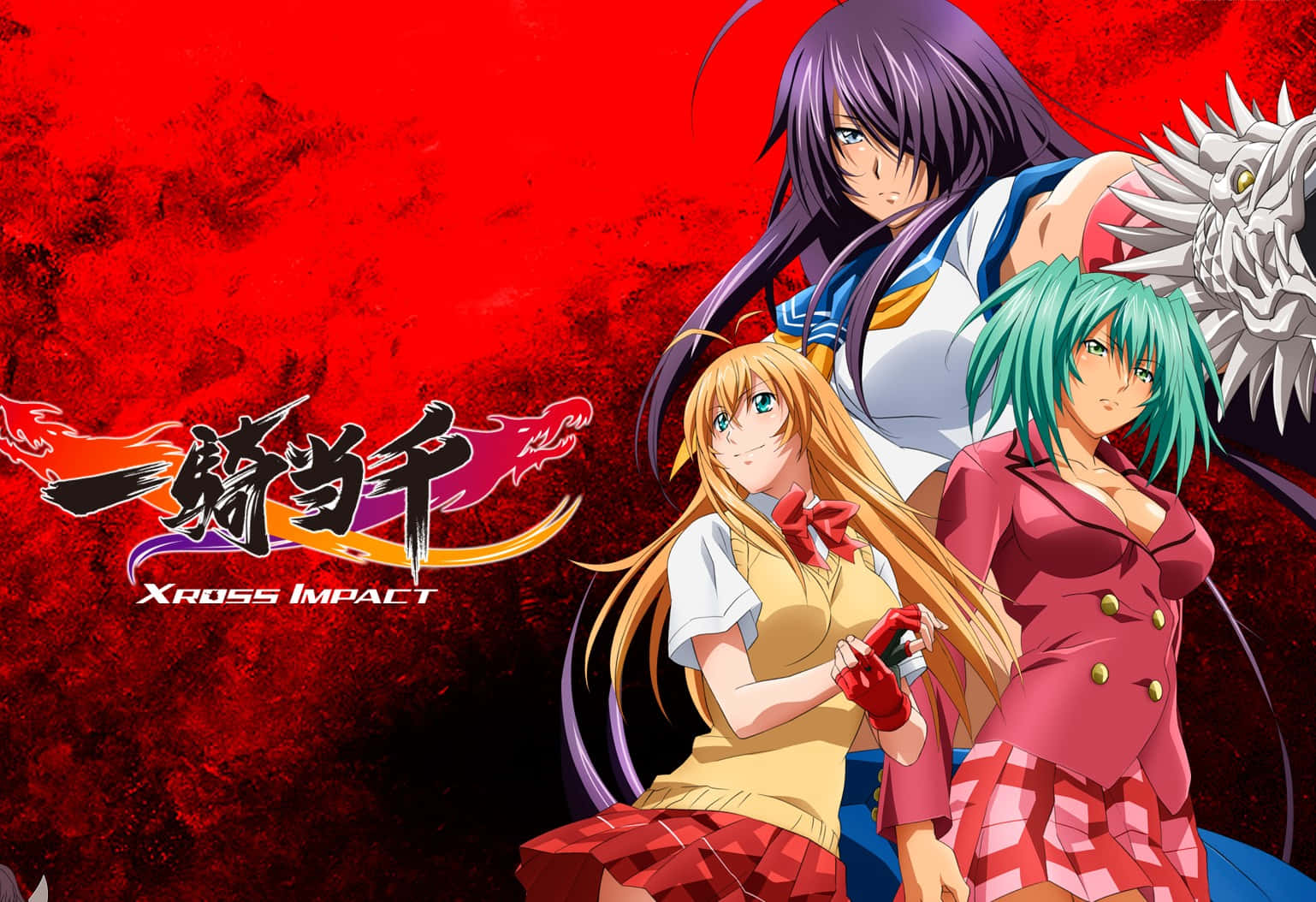 A Group Of Anime Girls Standing In Front Of A Red Background