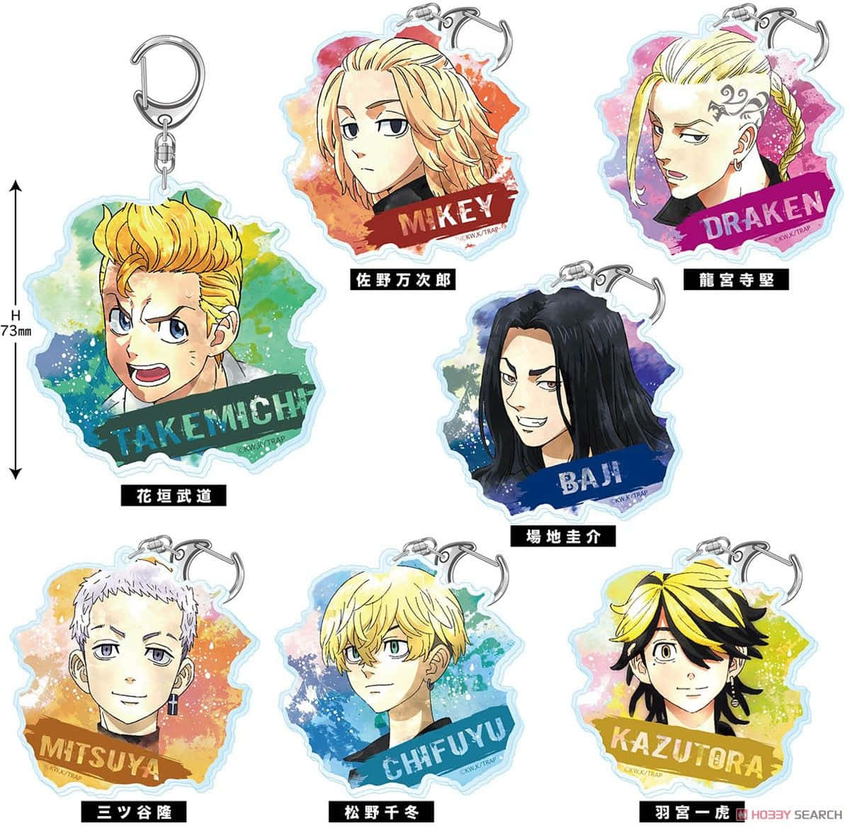 A Group Of Anime Keychains With Different Characters