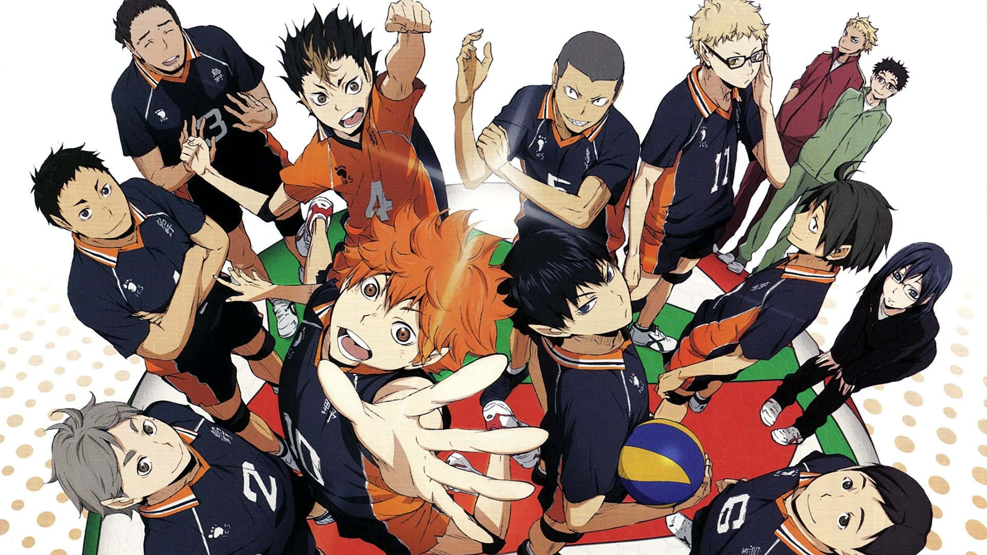 A Group Of Anime Players Posing For A Picture Background
