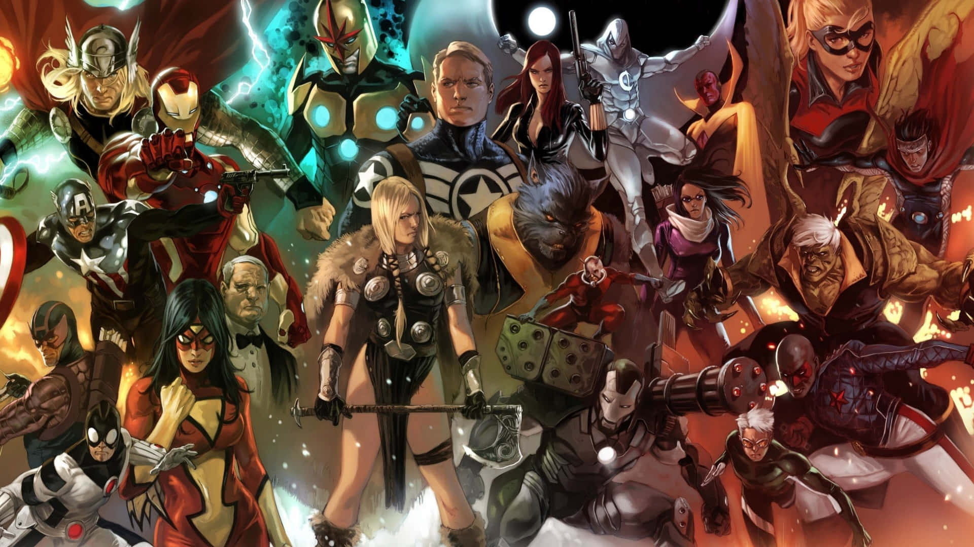A Group Of Avengers Characters In A Group Background