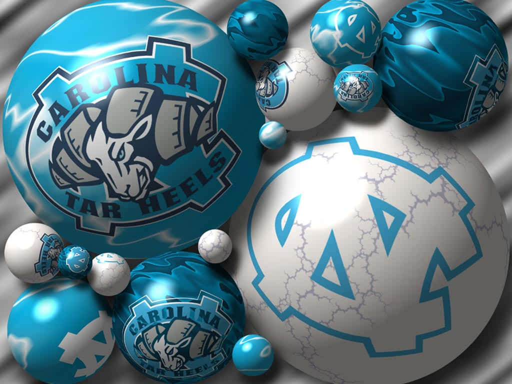 A Group Of Blue And White Balls With A Logo On Them