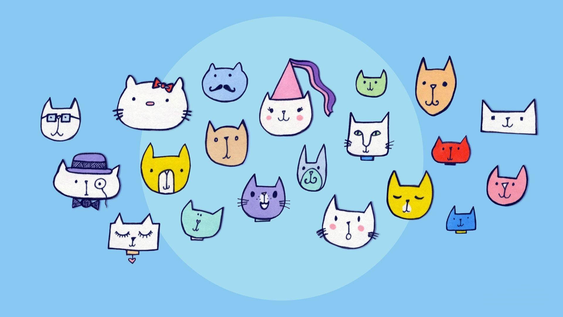 A Group Of Cartoon Cats In A Circle