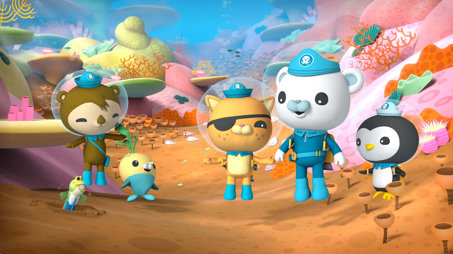 A Group Of Cartoon Characters In A Sea Background