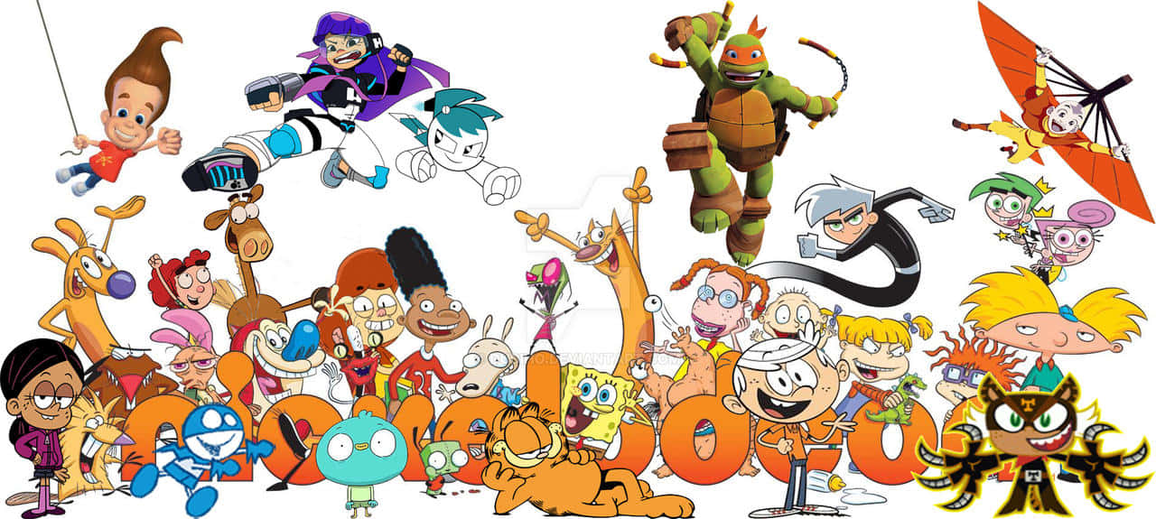 A Group Of Cartoon Characters Posing For A Picture Background