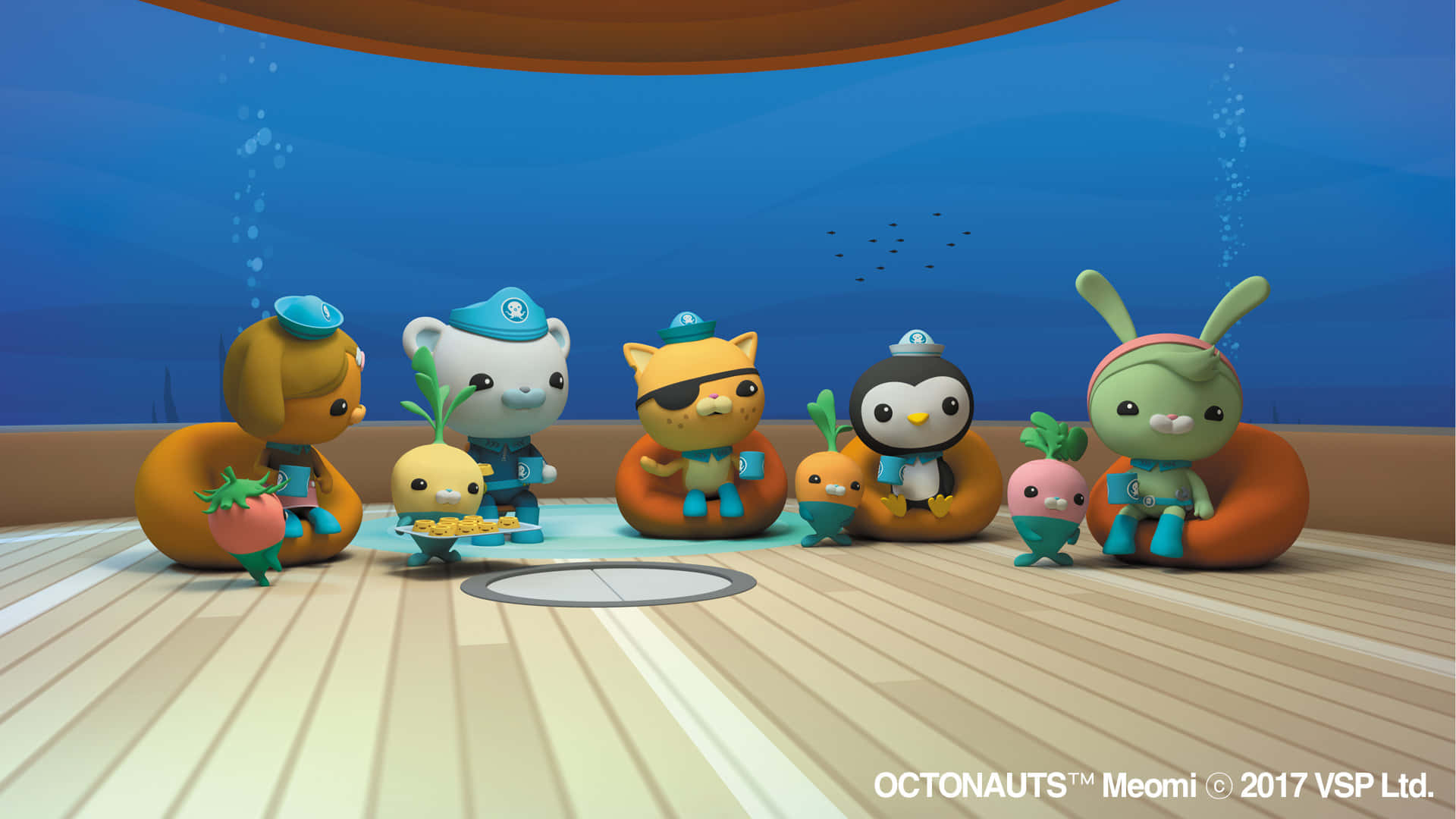 A Group Of Cartoon Characters Sitting In Chairs Background