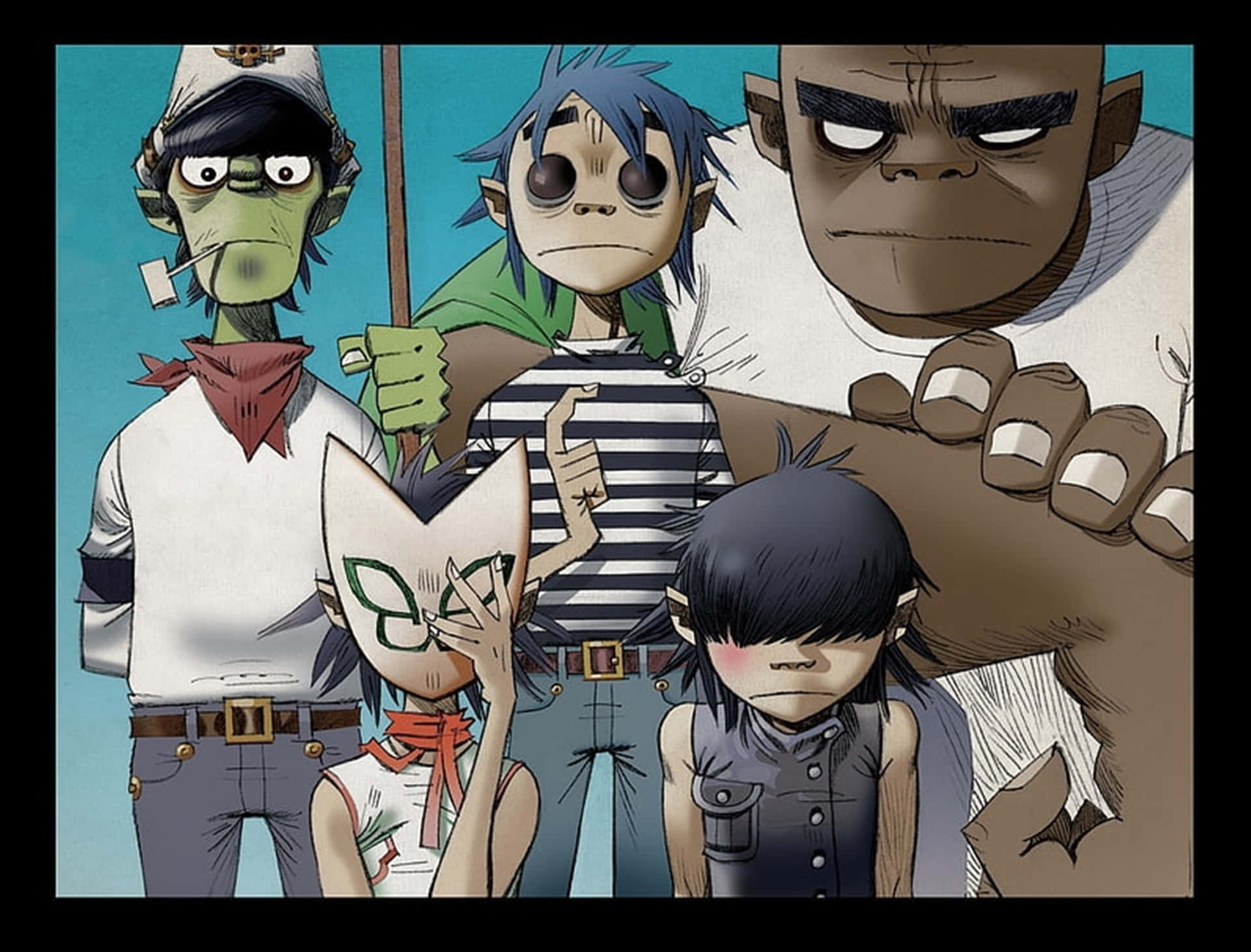 A Group Of Cartoon Characters Standing Next To Each Other Background