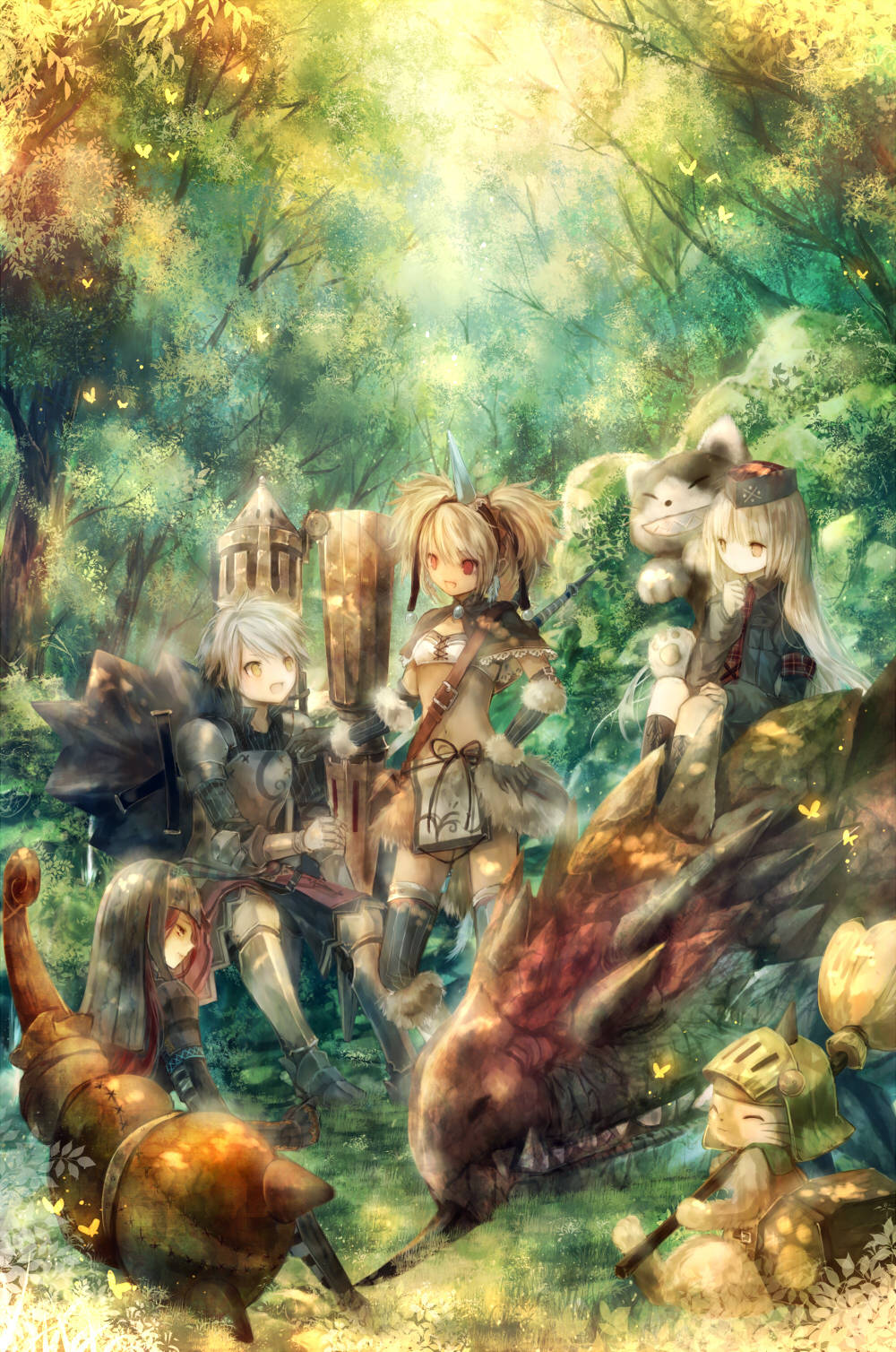 A Group Of Characters In A Forest Background