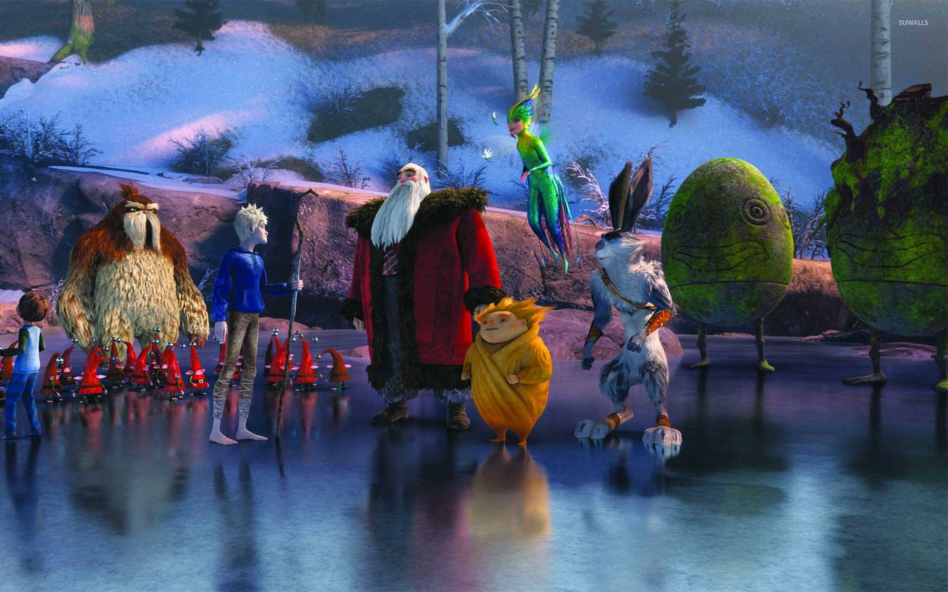 A Group Of Characters Standing In A Snowy Scene