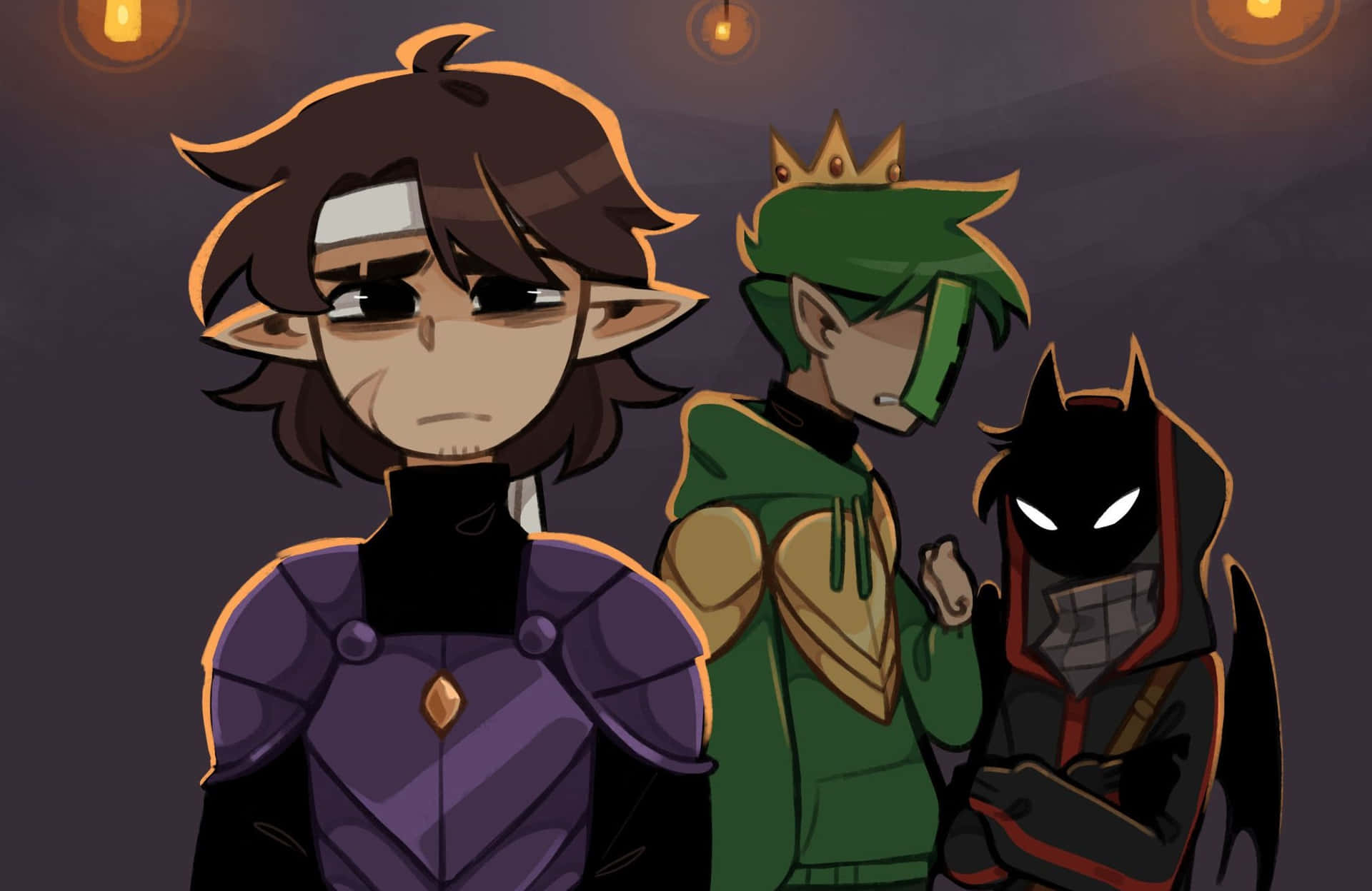 A Group Of Characters Standing In Front Of A Dark Background Background