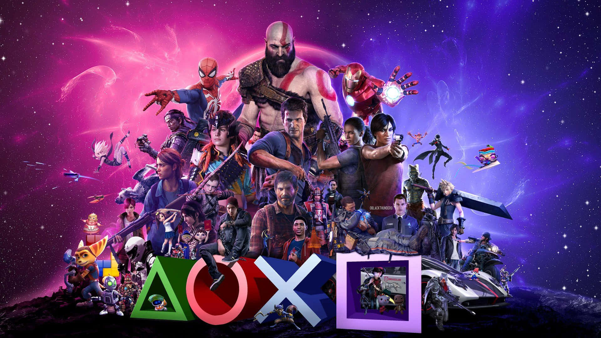 A Group Of Characters Surrounded By A Colorful Background Background