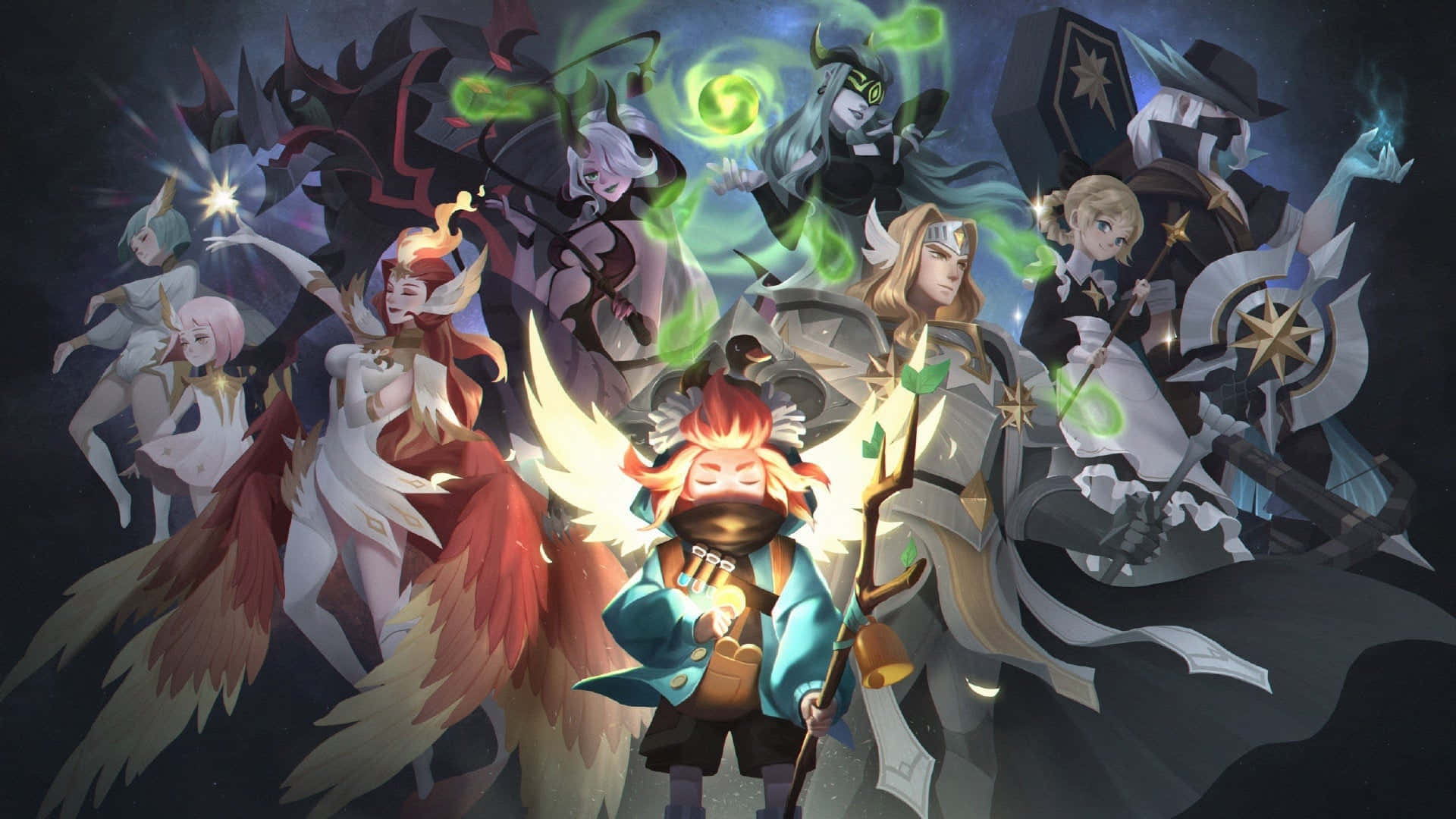 A Group Of Characters With A Sword And A Sword Background