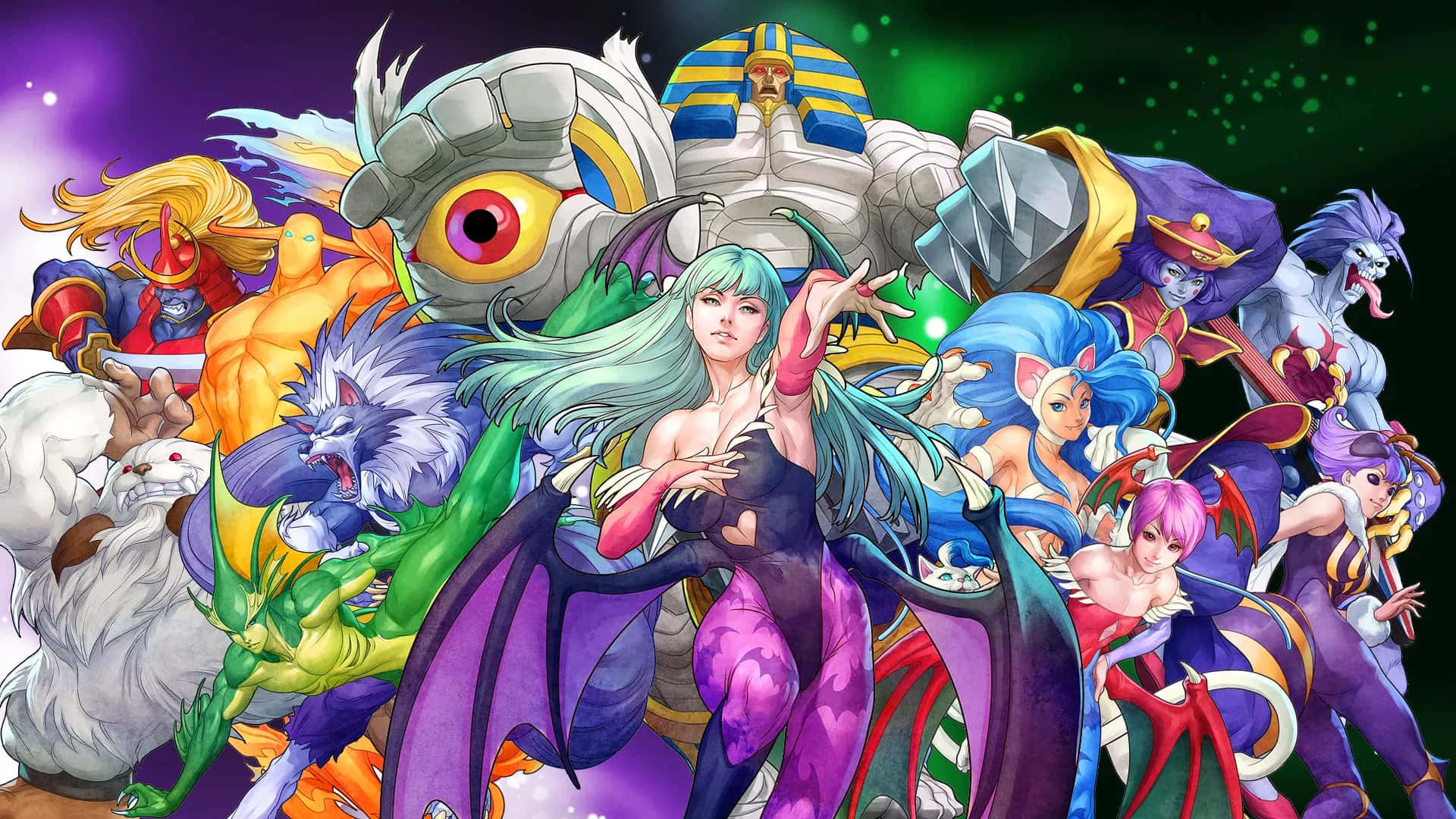 A Group Of Characters With Different Colors Background